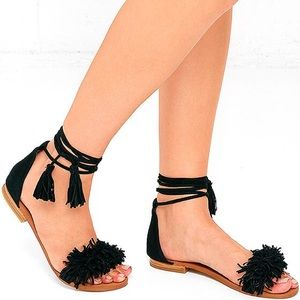Sweetyy Black Suede Leather Lace-Up Sandals